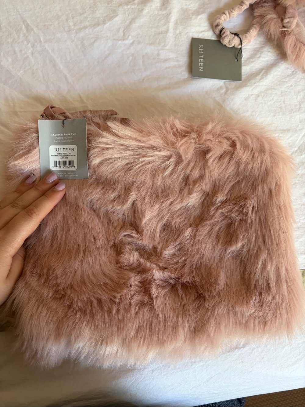 RH TEEN NWT Kashmir Faux Fur Toiletry Bag/Clutch in Dusty rose, NWT!!